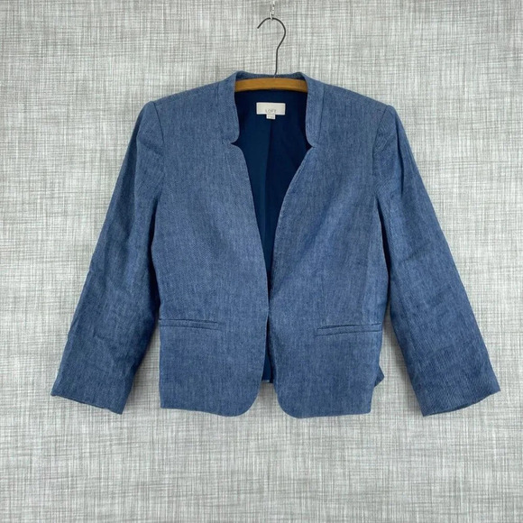 Loft Linen Blend Blazer Womens 8 Blue 2353 - Picture 1 of 7